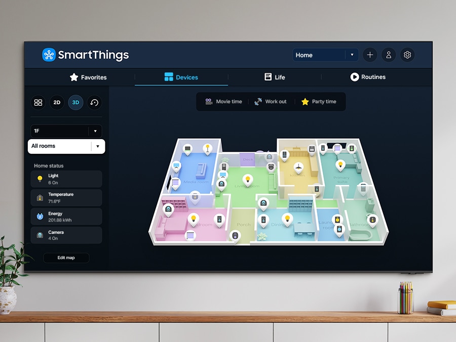 3D Map View: Your TV as the control center of your home and IoT devices, Better manage your home by intuitively monitoring and controlling your home appliances and IoT devices from a 3D map of your house. Easily view and get notifications on the status of your smart devices on your TV screen.