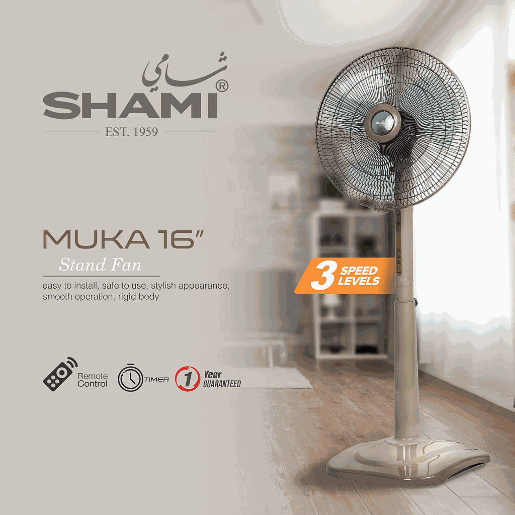 Shami Fan Stand Muka 16″ with Remote