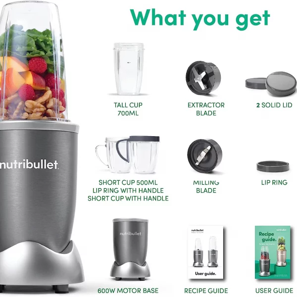 Nutribullet Multi-function High Speed Blender 600W 9piece Grey