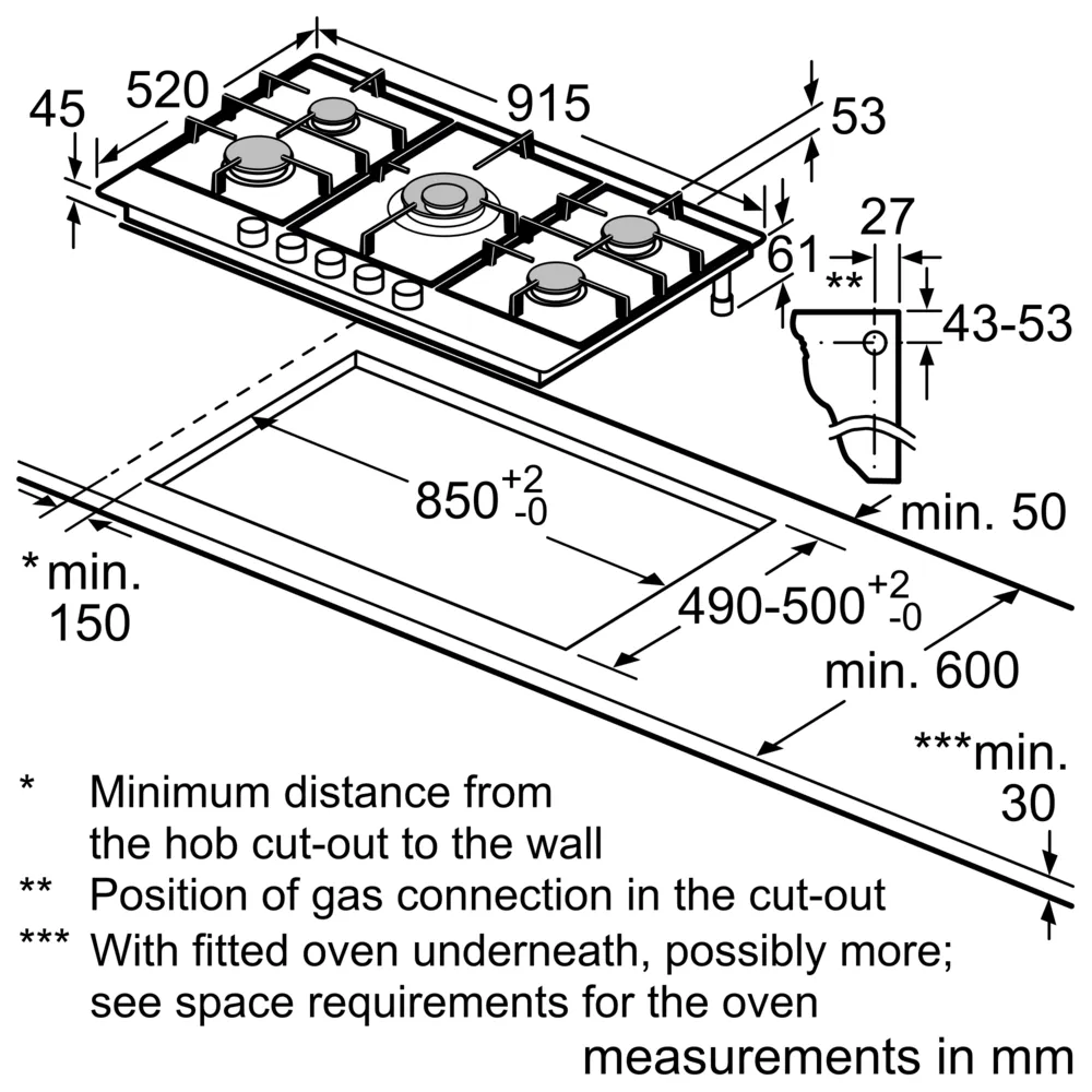 Bosch Built in Gas Hob 90cm S.Steel Serie6