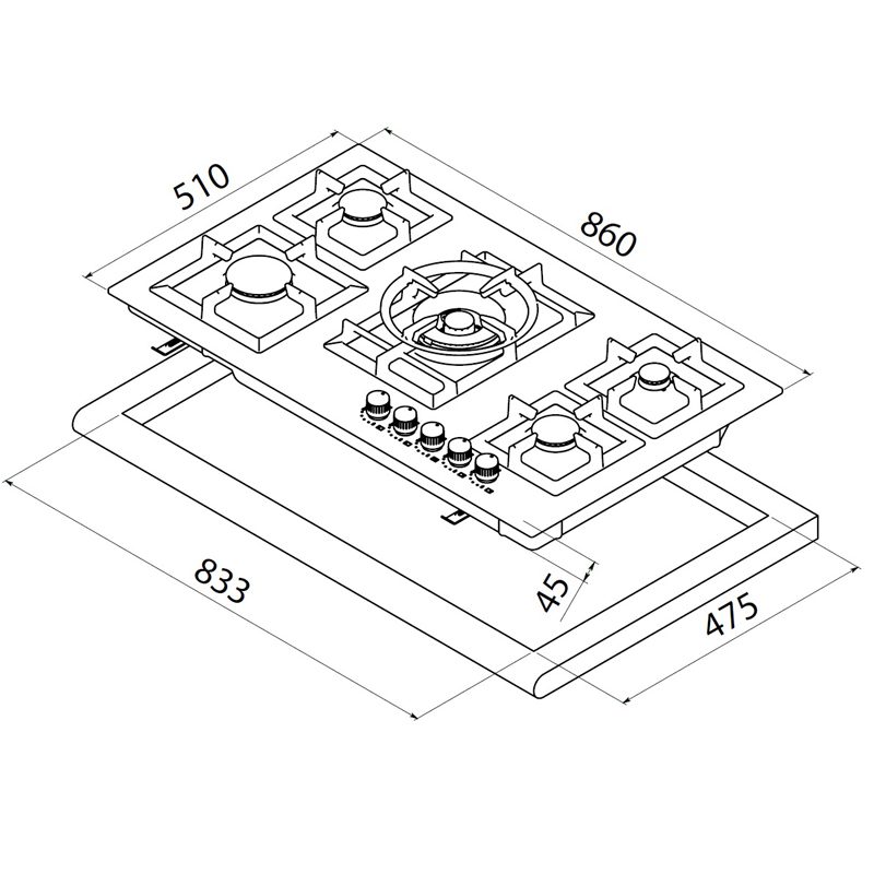 SuperChef Hob 90cm 5Burners Full Safety Brass Burners