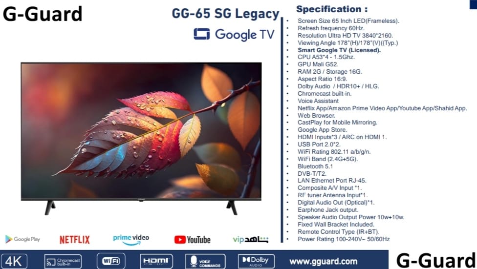 65" G Guard LED Smart TV 4K Sound GoogleTV - Legacy