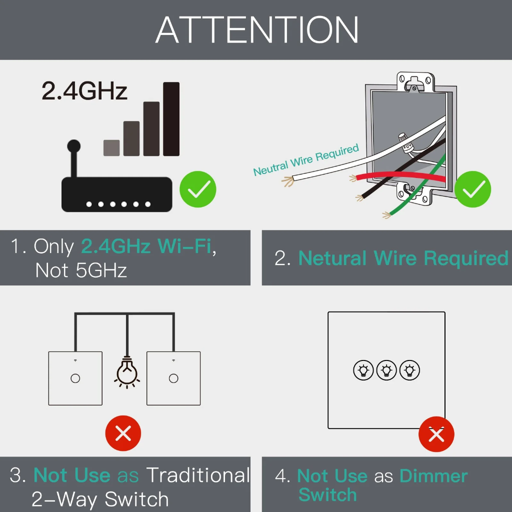 MOES Smart Switch WiFi+RF 2 Gang Switch - White