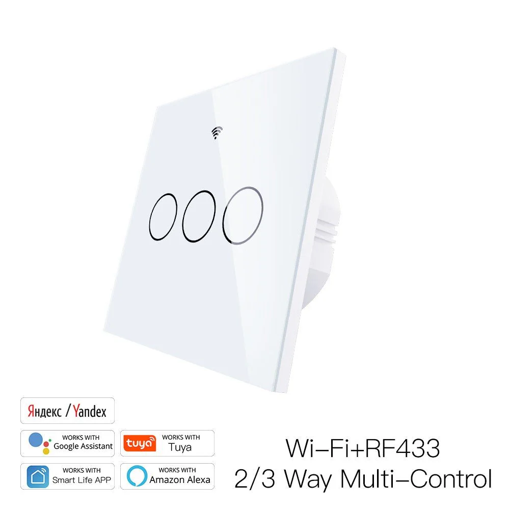 MOES Smart Touch Light Switch WiFi+RF 3 Gang Switch - White