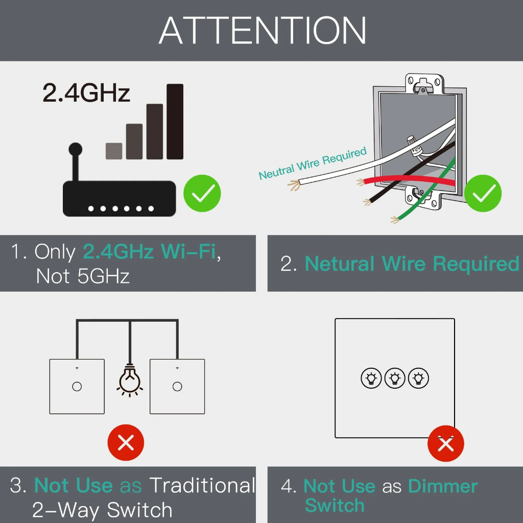 MOES Smart Touch Light Switch WiFi+RF 3 Gang Switch - White