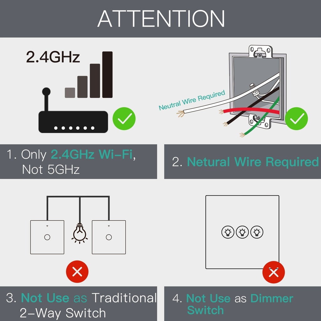 MOES Smart Switch 
WRS-EU4-WH-MS WiFi+RF Switch; EU Type;4Gang; Live+Neutral; White