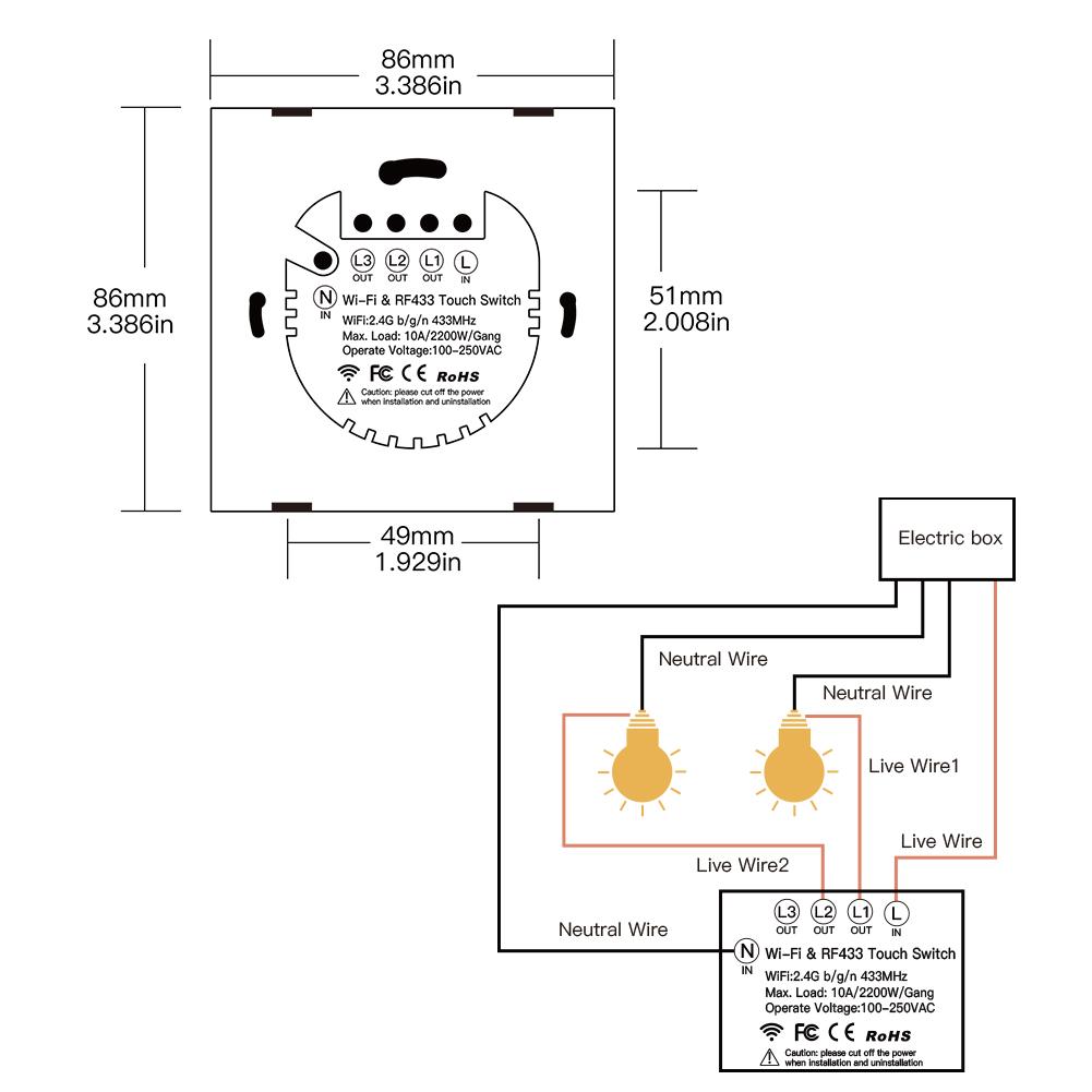 MOES Smart Switch 
WRS-EU4-WH-MS WiFi+RF Switch; EU Type;4Gang; Live+Neutral; White