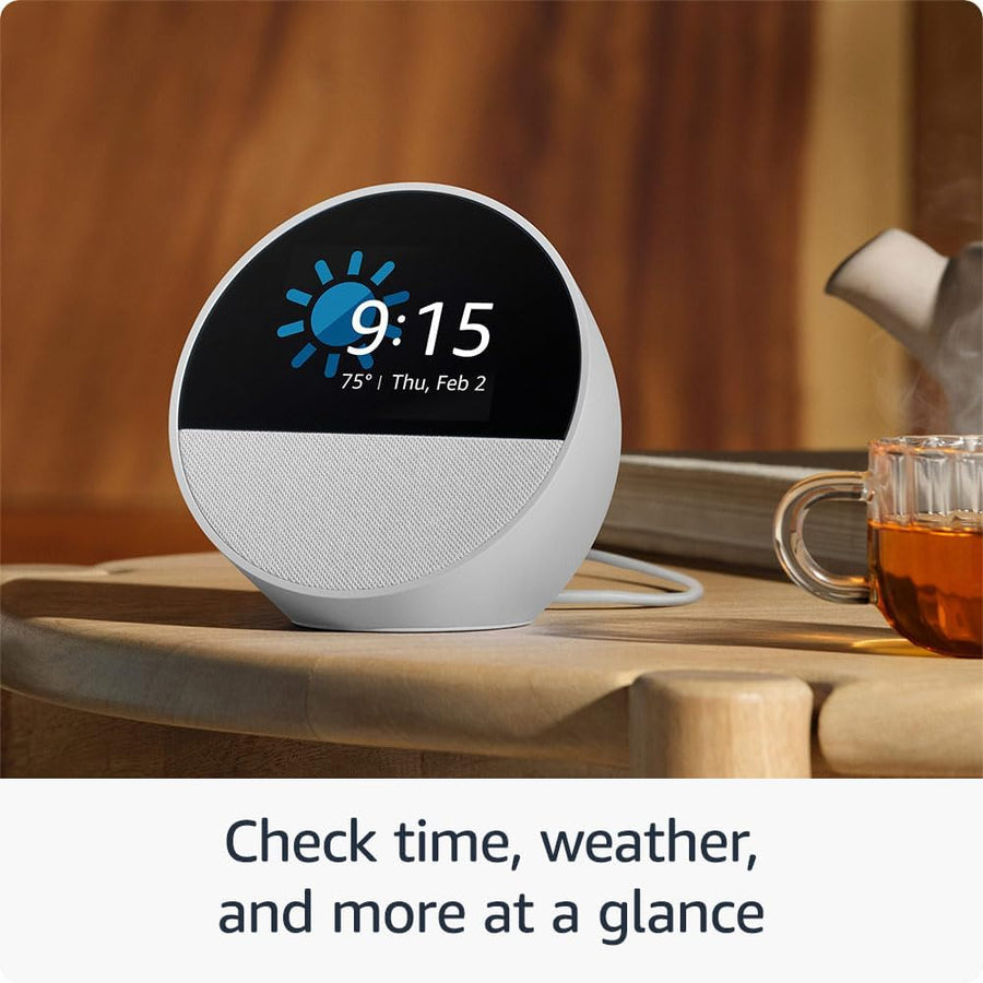 Amazon Echo Spot Smart Alarm Clock with Vibrant Sound with Alexa - Chalk (NEW)