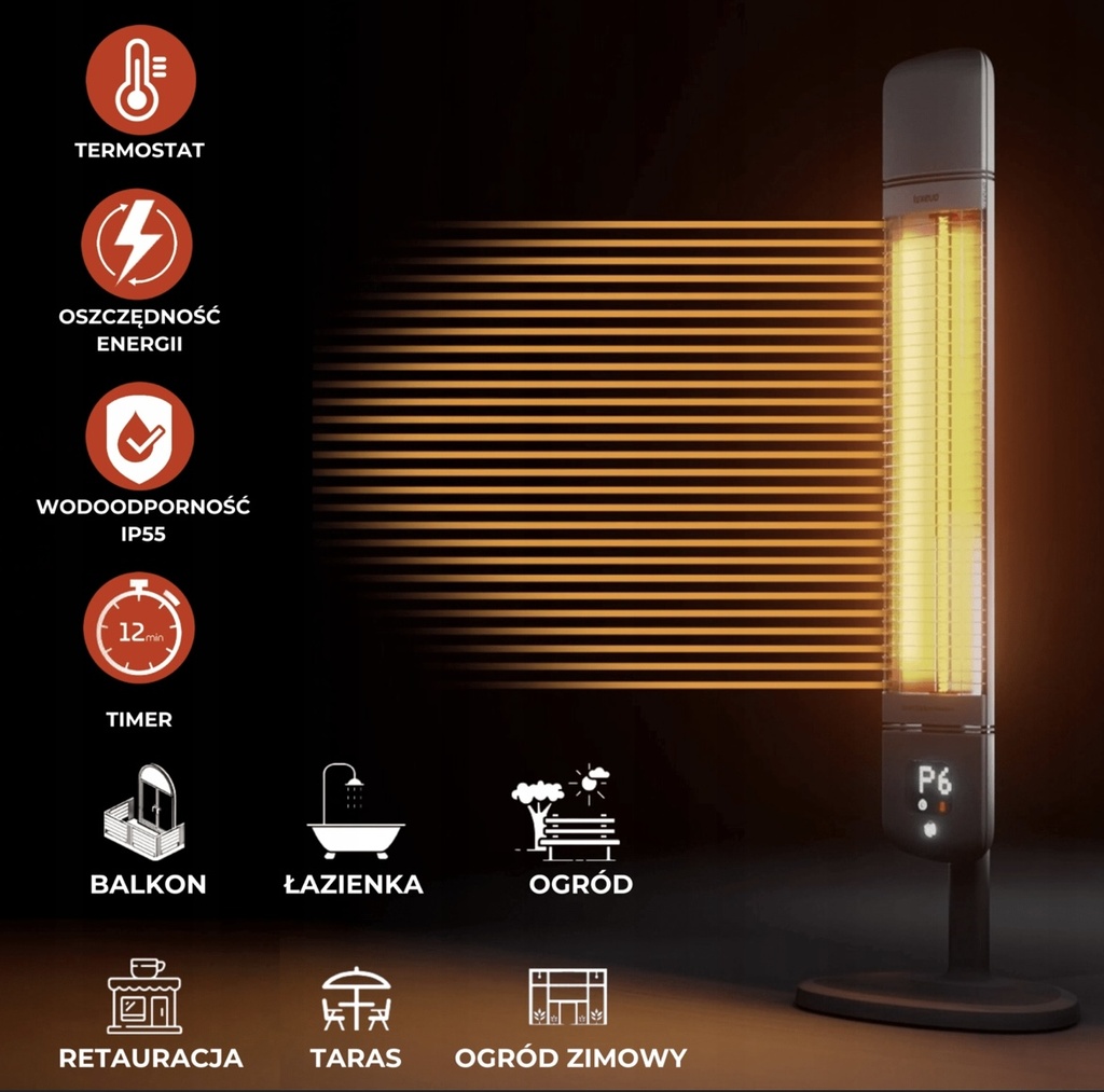 LUXEVA Smart Vertical Carbon Heater 2500W Remote Control wifi - Black