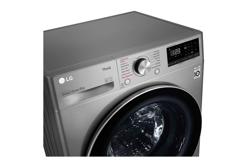 LG Washing Machine 8kg 1200rpm Steam Direct Drive ThinQ - Silver