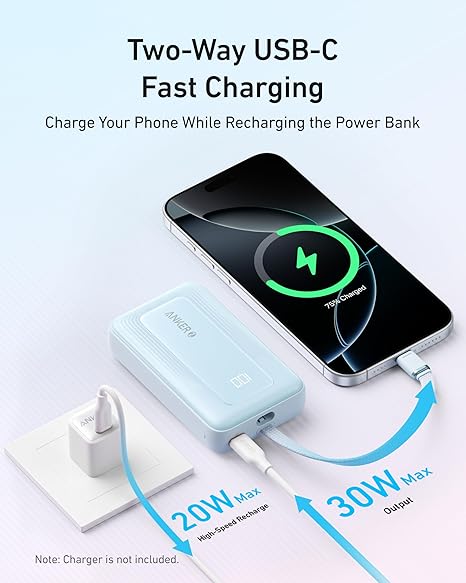Anker Power Bank (10K, 30W, Built-In USB-C Cable) Zolo - B:ack