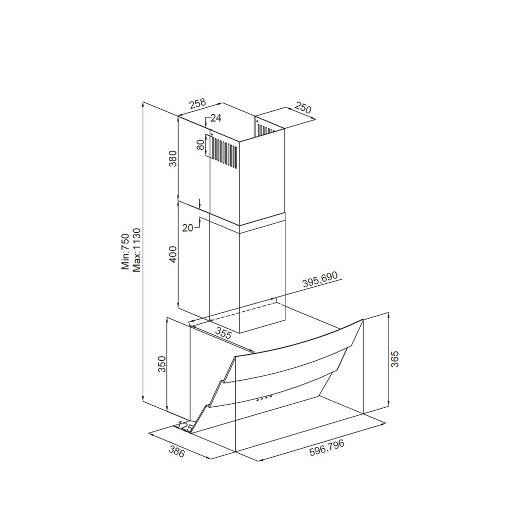 Silverline Hood 90cm 700m3/h Black Tempered Glass