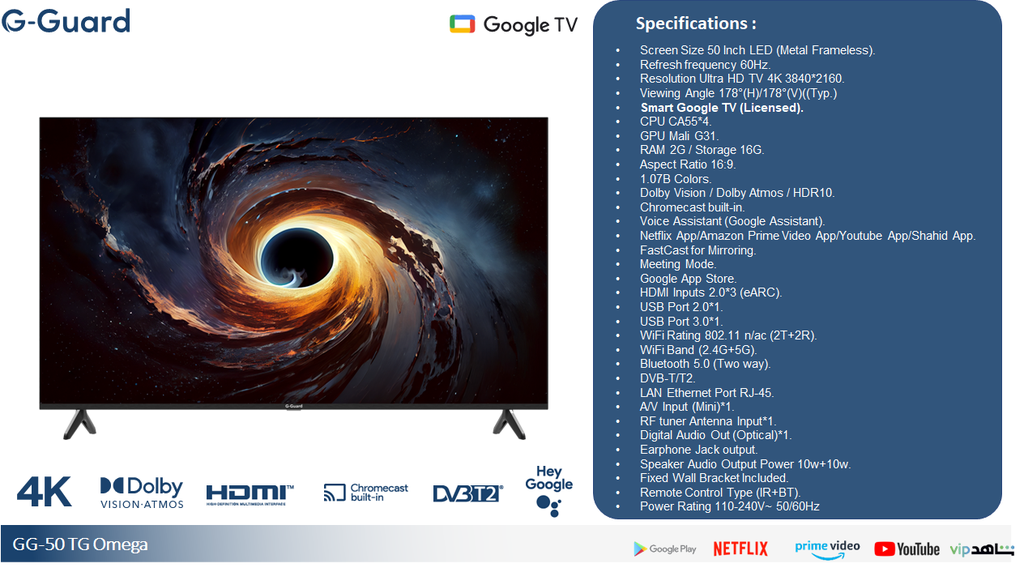 50" G Guard LED Smart TV 4K GoogleTV - Omega