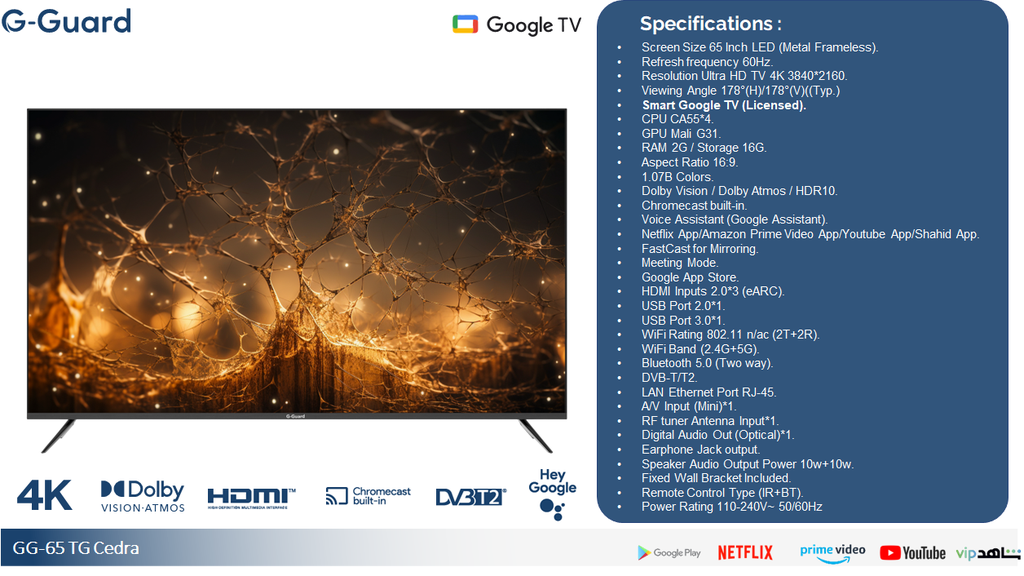 65" G Guard LED Smart TV 4K GoogleTV - Cedra