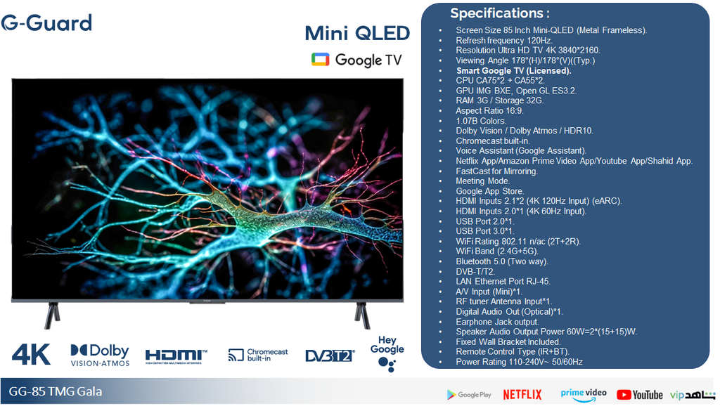 85" G Guard Mini QLED Smart TV 4K GoogleTV - Gala