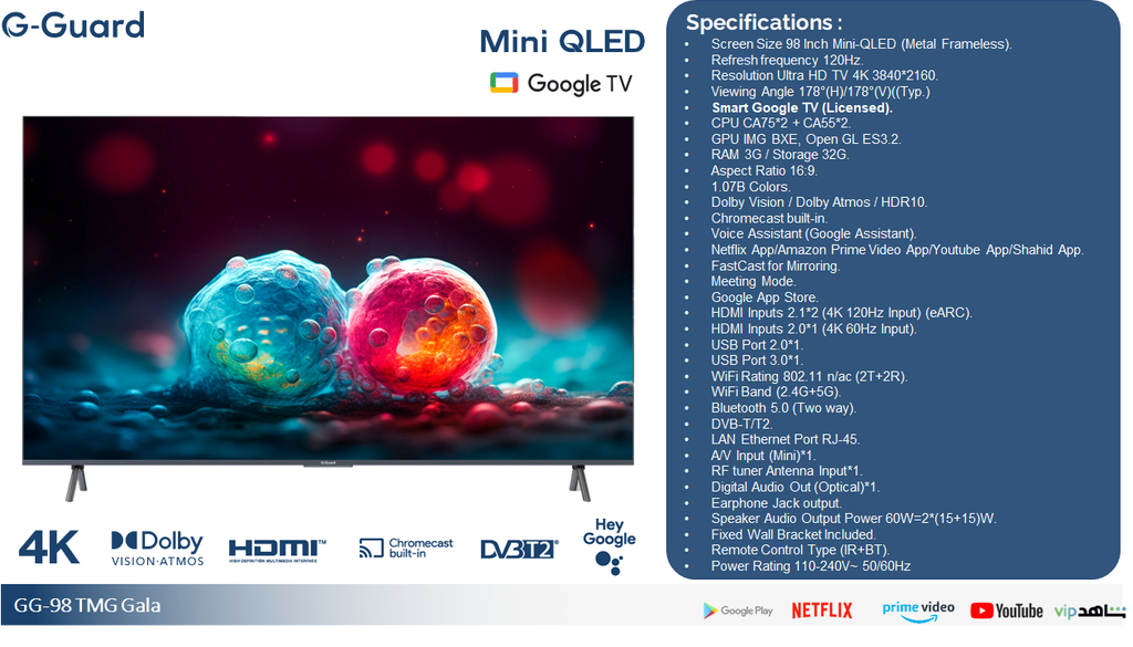 98" G Guard Mini QLED Smart TV 4K GoogleTV - Gala
