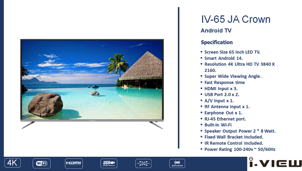 65" i view LED Smart Tv 4K Android - CROWN