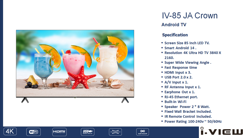 85" i view LED Smart Tv 4K Android - CROWN