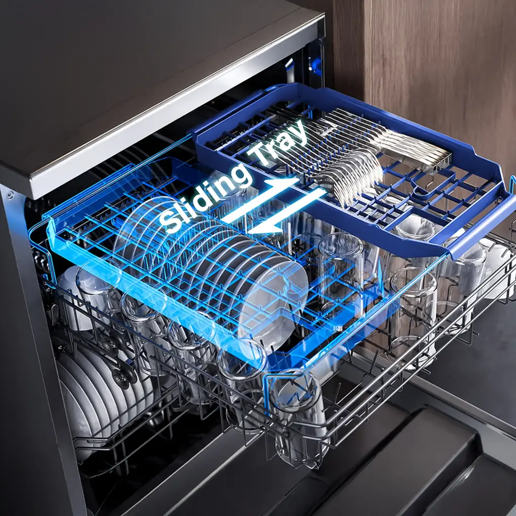 Dishwasher 6Prog 2&1Basket 14Set Silver sliding tray
