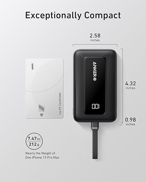 Anker Power Bank (10K, 30W, Built-In USB-C Cable) Zolo - B:ack