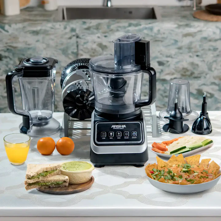 Arisha Arshia 10-in-1 Food Processor 3327 – 2.5L Capacity – 1000W Power – Stainless Steel Blades – Multi-Speed Control – Safe Non-Slip Base 