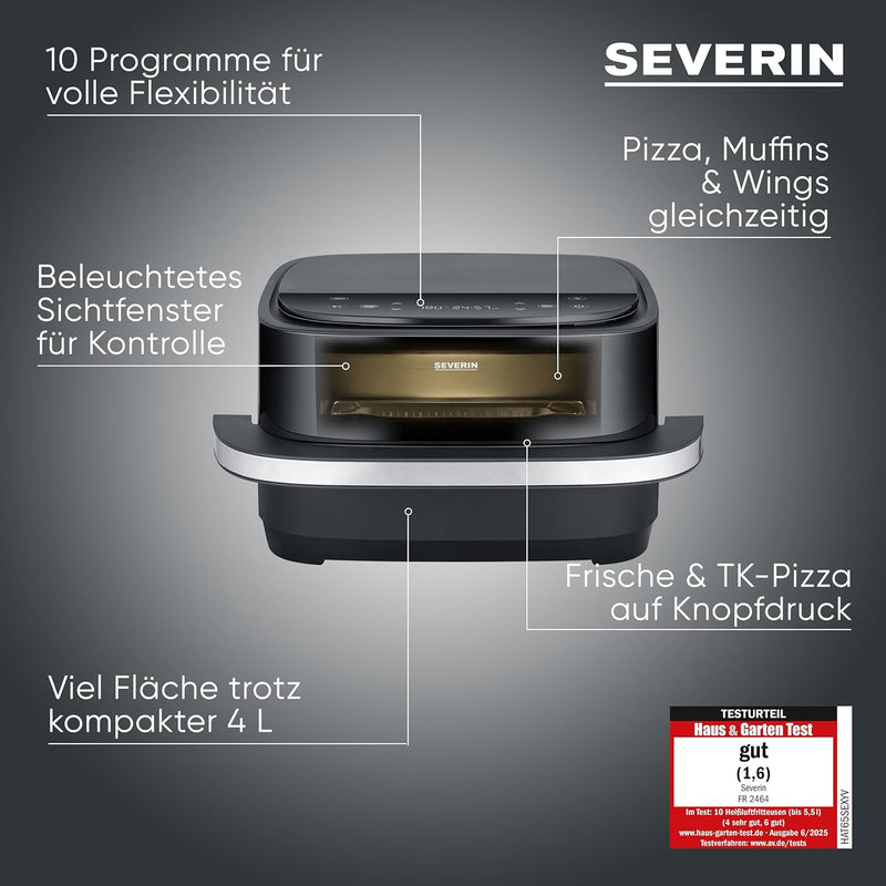Severin 4L 2100W Multi-Function Air Fryer with Pizza Programs 