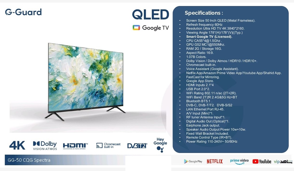 50" G Guard QLED Smart TV 4K GoogleTV - Spectra (50 CQG Spectra)