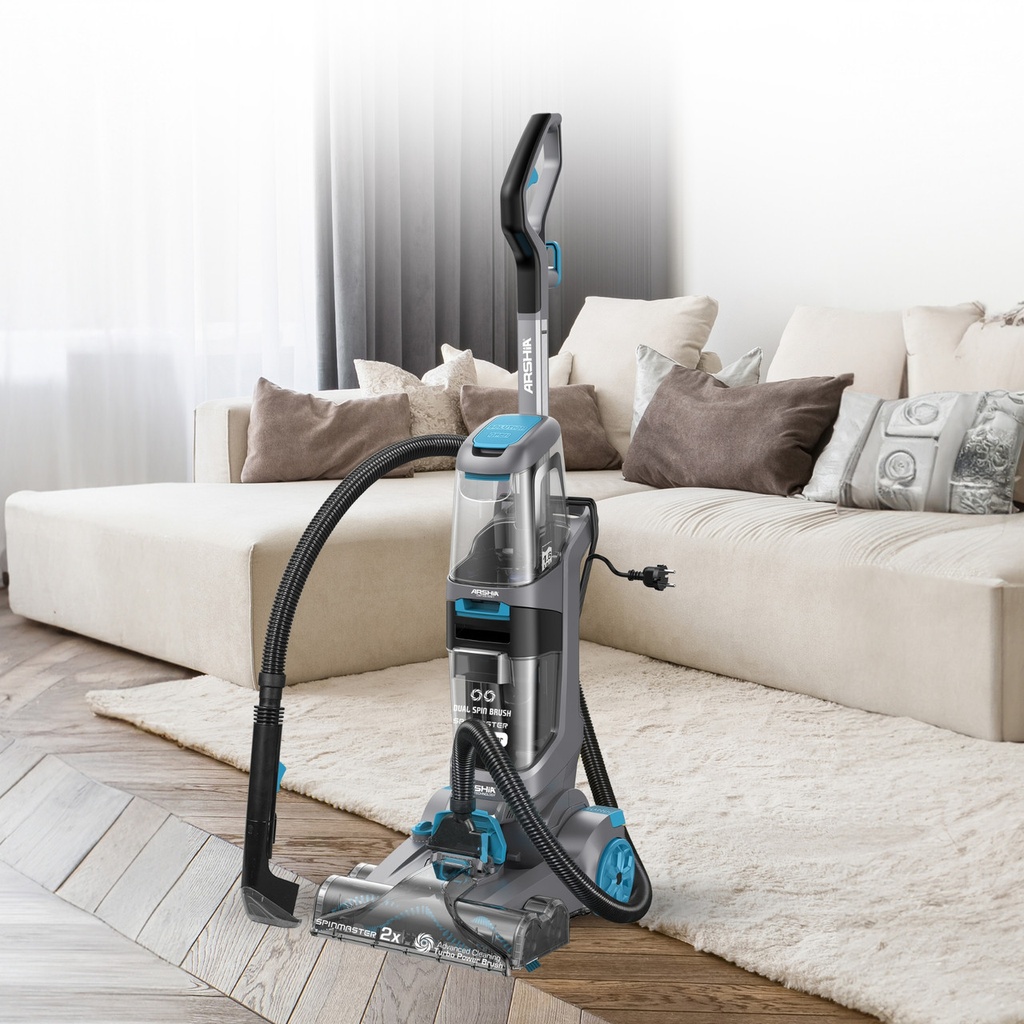 Arshia Carpet Washer – Advanced Scrubbing Brush – Dual Turbo 800W Power – 11 KPA Suction – 2.1 L Water Tank – Heat Force Technology for Fast Drying – Stain Tool with Hose – 6 m Power Cord
