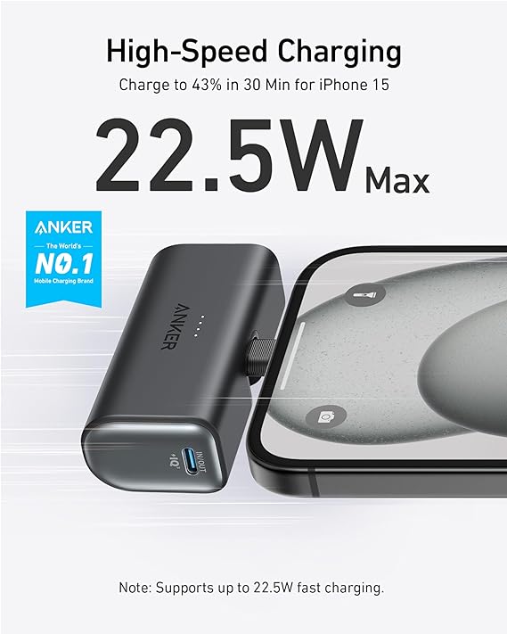 Anker Nano Power Bank (22.5W, Built-In USB-C Connector) - Black