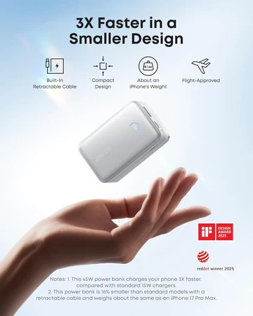 Anker Nano Power Bank 10K 45W Retractable USB-C Cable - Black