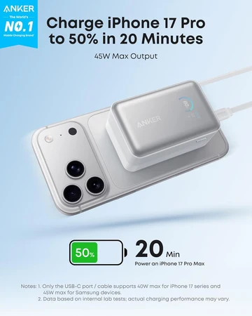 Anker Nano Power Bank 10K 45W Retractable USB-C Cable - Black