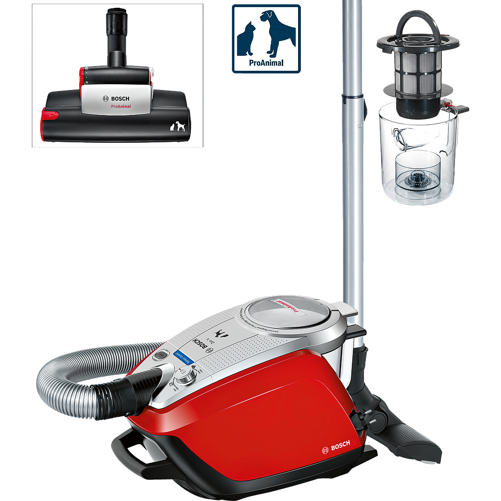 Bosch Bagless Vacuum Cleaner ProAnimal Silver+Red