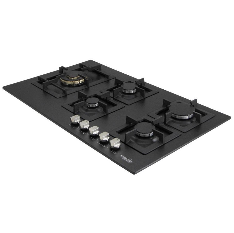 SuperChef Hob 90cm 5 Burners Full Safety Black (مفصول اسود عين جانبية نحاس)