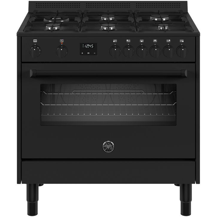 bertazzoni gas cooker 6 burners digital full safety - black