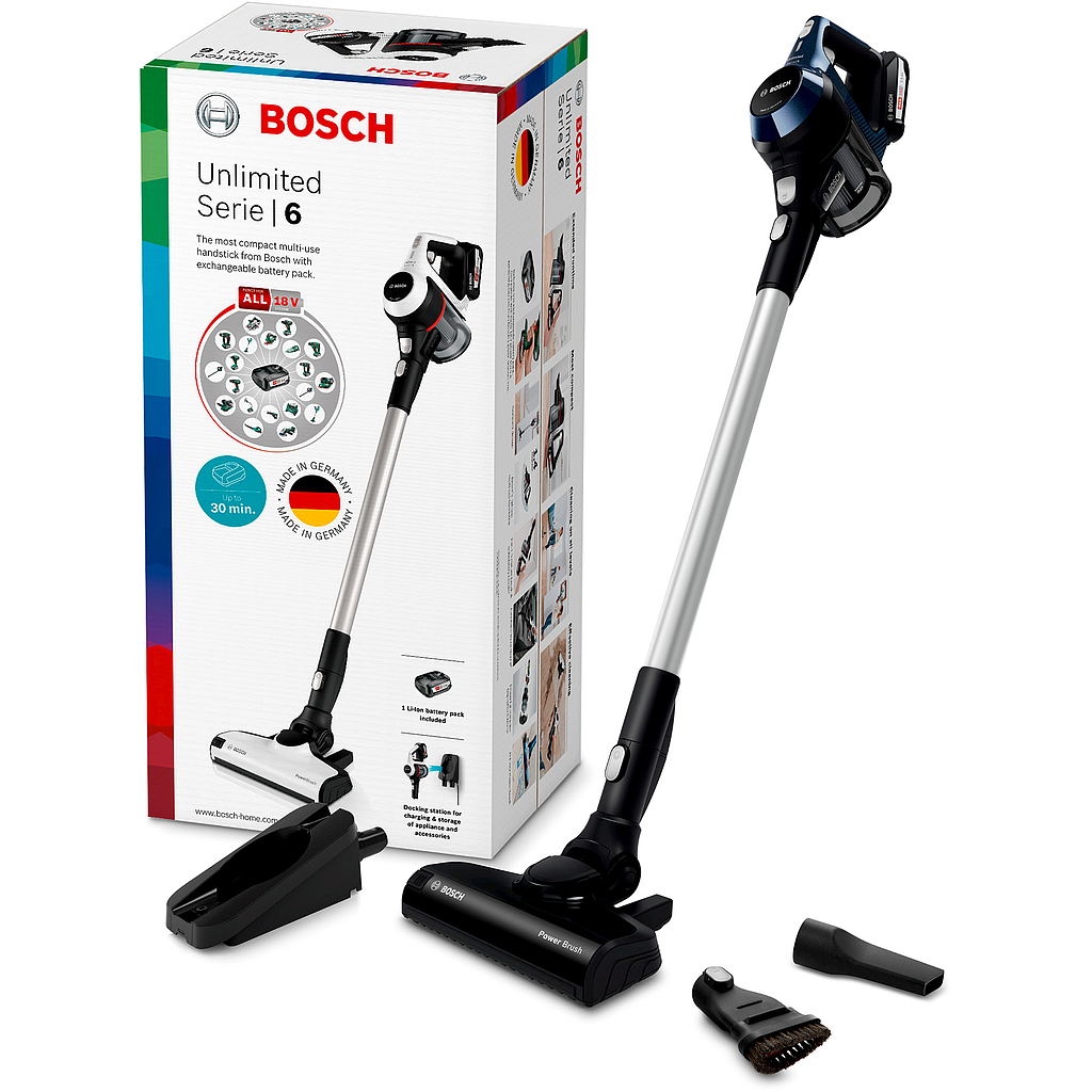 BOSCHبوش مكنسة عالشحن طراز 6 18فولت لون ازرق | STICK VACVacuum Cleaners