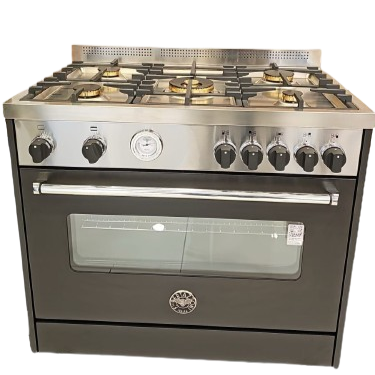 Bertazzoni Gas Cooker 5 Brass Burners Full Safety - Black + Stainless Steel (MAS95C1MNV)
