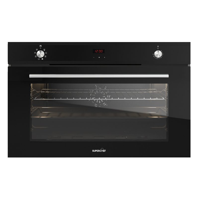 SuperChef Built-in Gas Oven 90cm 125Liters XXL 3Fans Digital - Black (NEW) GGT2FD-912B