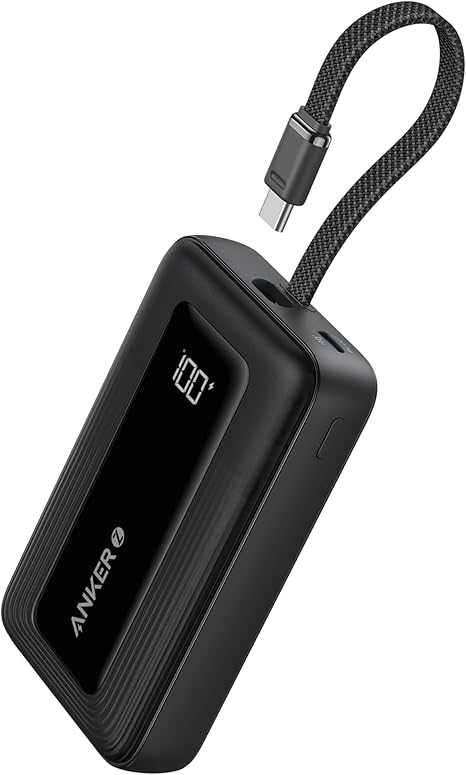 Anker Power Bank (10K, 30W, Built-In USB-C Cable) Zolo - Black