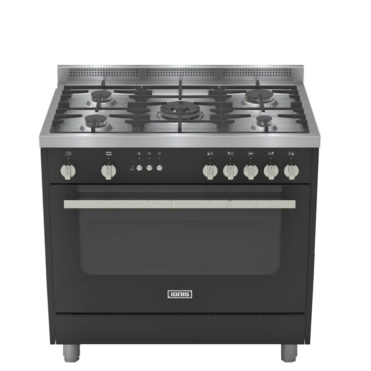 ignis gas cooker professional 90cm 5 burners 2 fan black