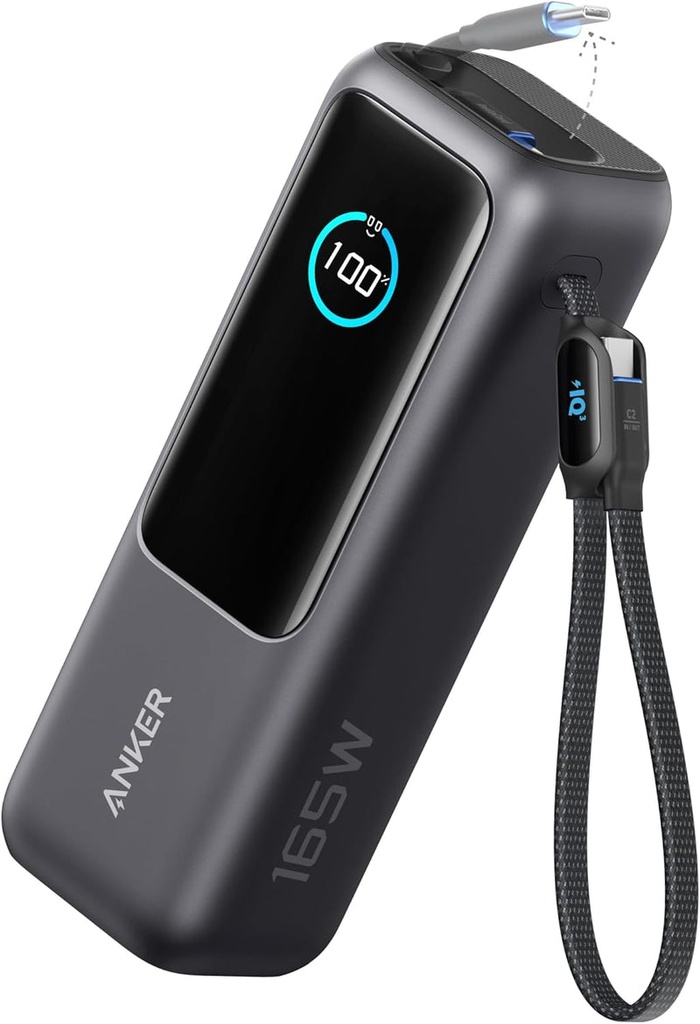 Anker Power Bank (25K, 165W, Built-In USB-C Cable) Zolo - Black