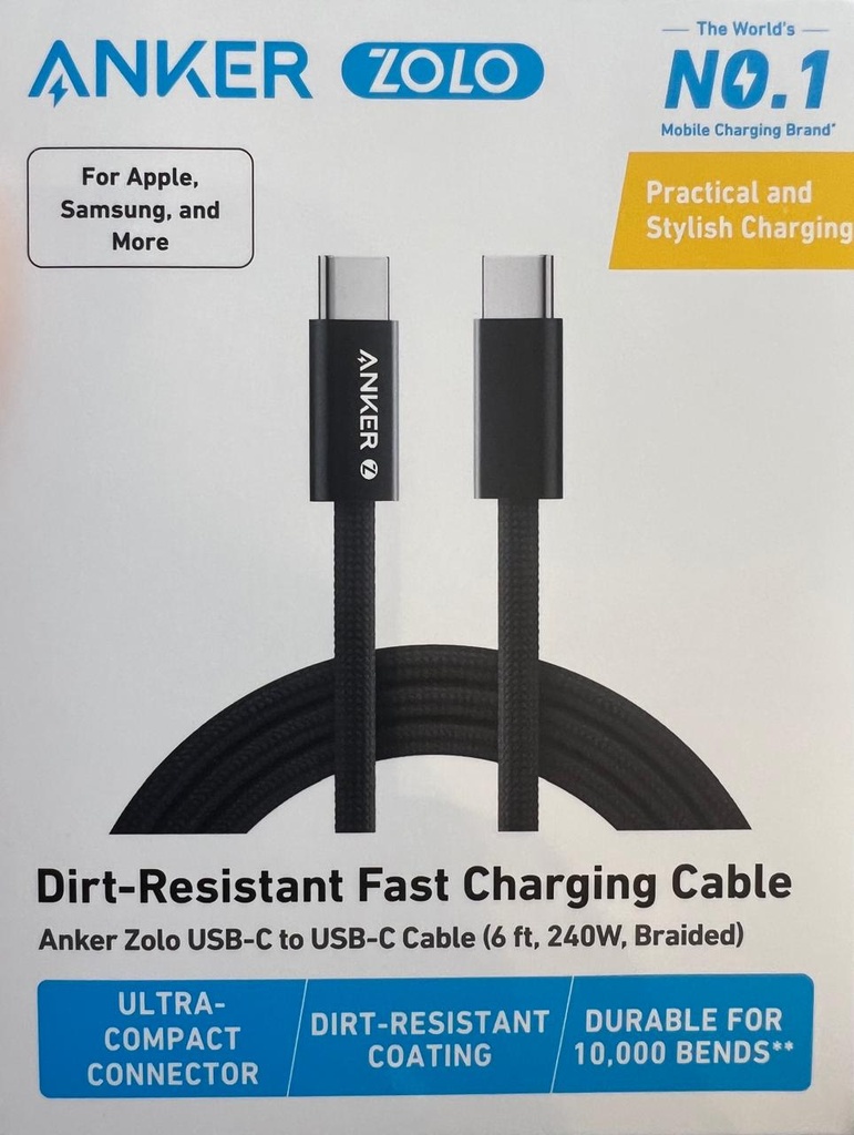 Anker Zolo USB-C to USB-C Cable 240W (6ft) - Black