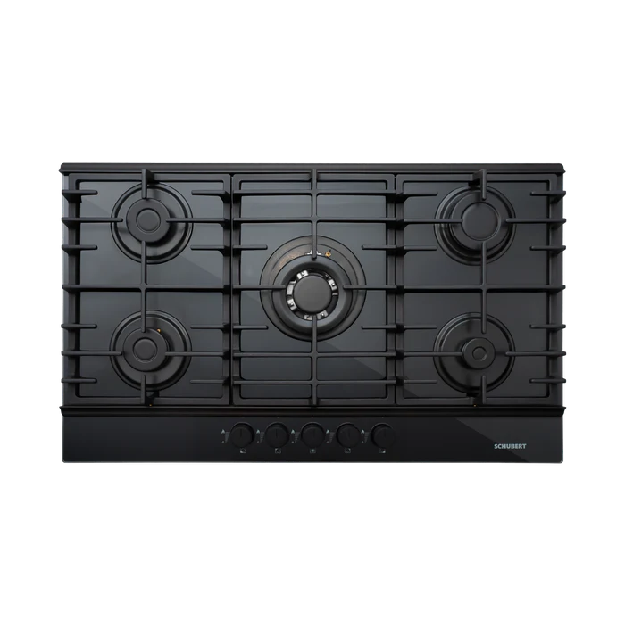 Schubert Gas Hob 90cm Glass Black Cast Iron