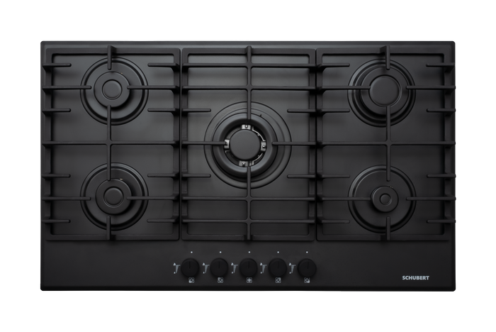 Schubert Built In Gas Hob 90cm Cast Iron - Black Matt