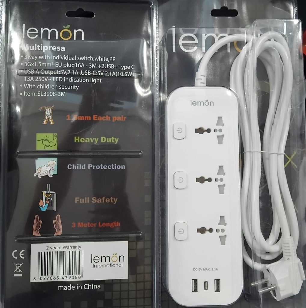 Lemon Extension Socket SL3908 USB-C 8027065439080