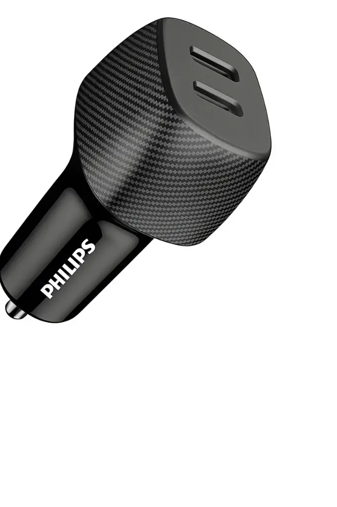 Phillips 60W Dual Port USB-C Car Charger,20V Universal Car Charger, Black DLP5522C/00 