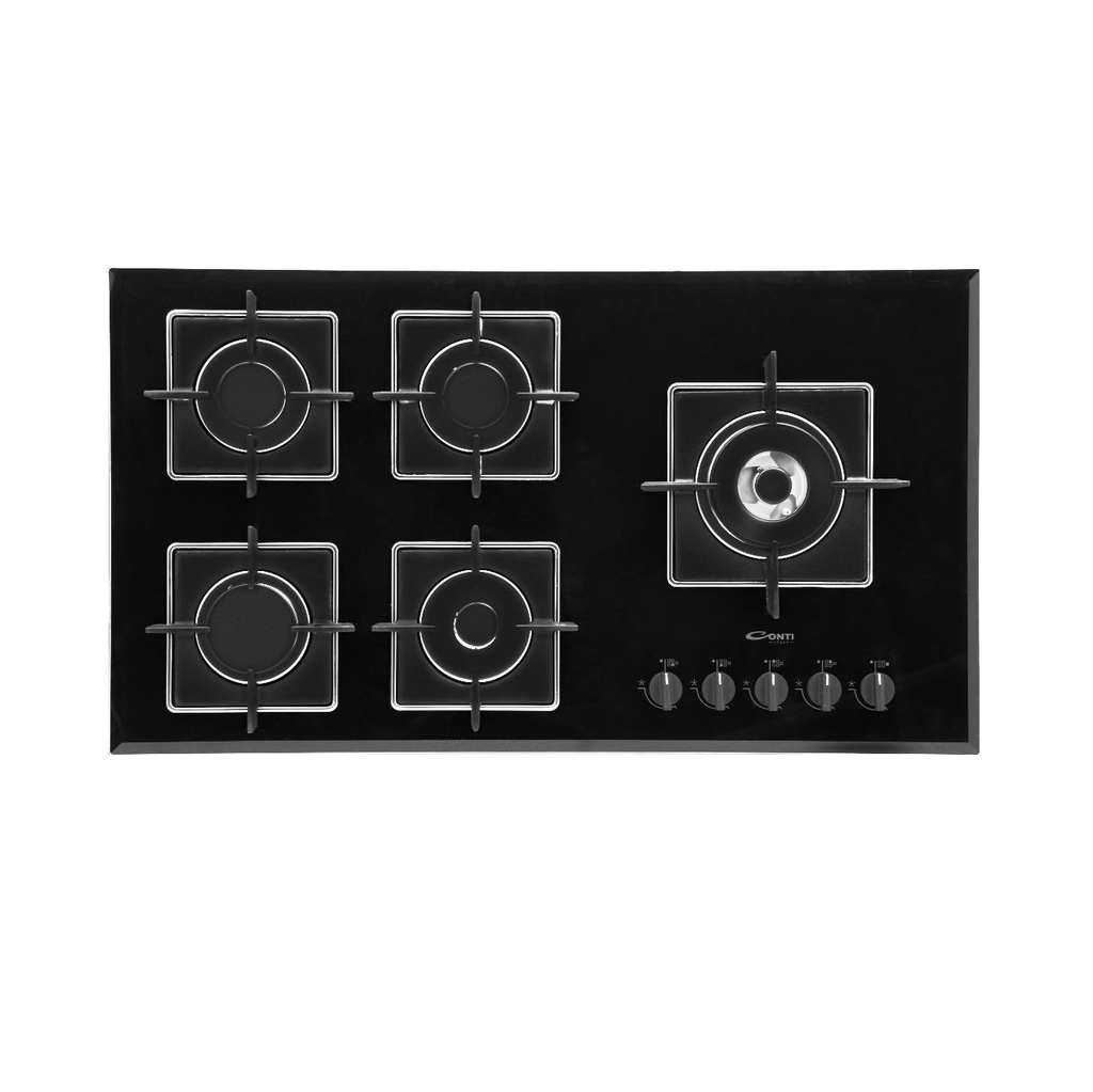 Conti Hob 90cm With 5 Gas Burners - Black Glass