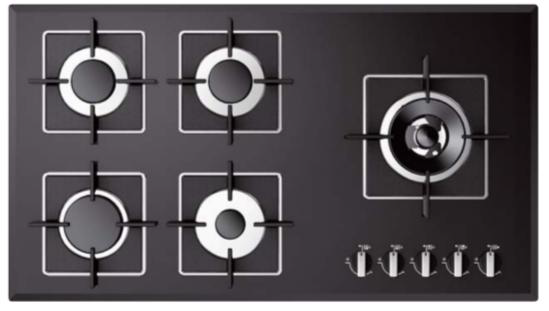 CONTI Hob 90cm With 5 Gas Burners - Black Glass