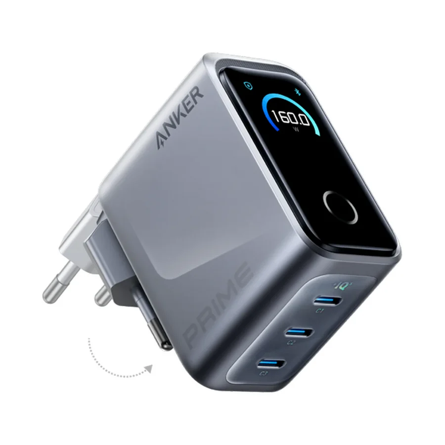 Anker Prime Charger (160W, 3 Ports, Smart Display) Silver