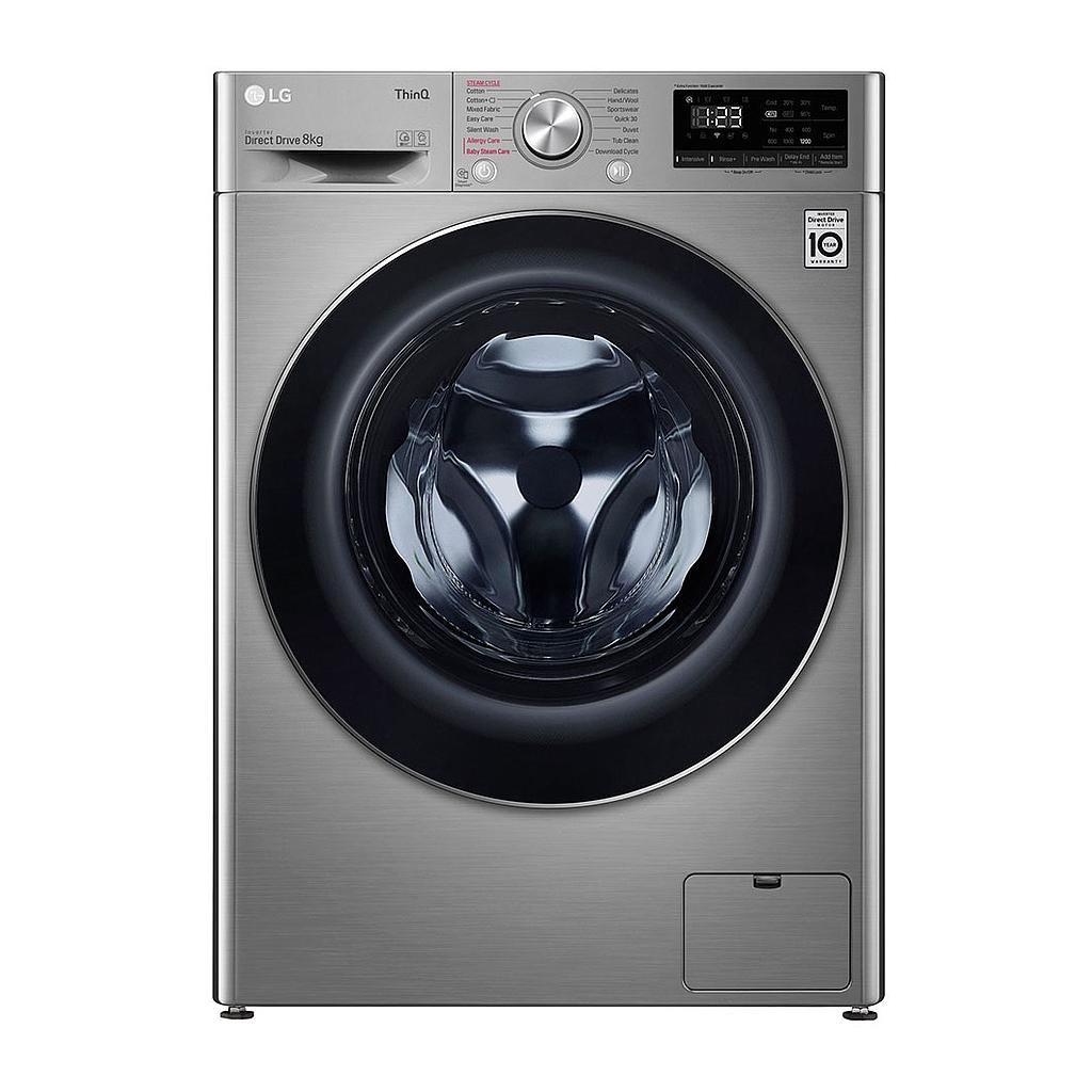 LG Washing Machine 8kg 1400rpm Steam Direct Drive ThinQ - Silver (NEW 0)