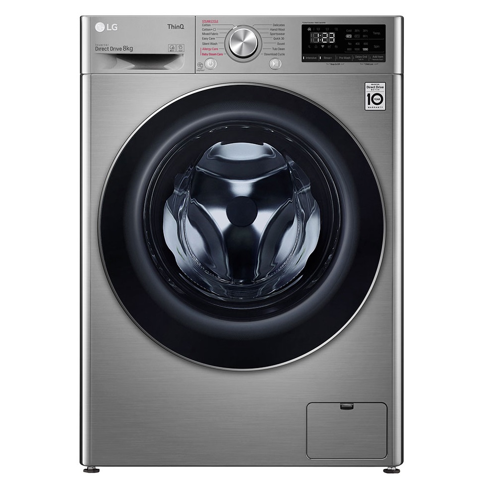 LG Washing Machine 8kg 1200rpm Steam Direct Drive ThinQ - Silver (NEW 0) | Washing Machines